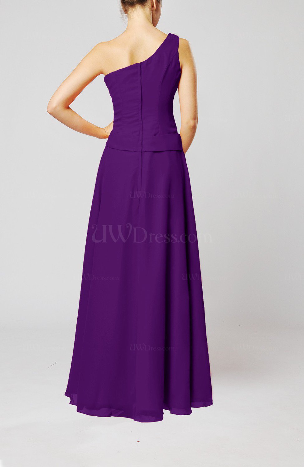 Dark Purple Elegant Sheath Zipper Chiffon Floor Length Wedding Guest Dresses UWDress