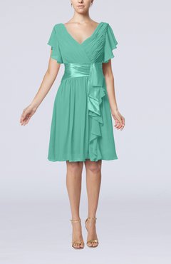 Mint Green Color Bridesmaid Dresses Uwdress Mint Green Short Sleeve Zip Up Knee Length Sash Wedding Guest Dresses