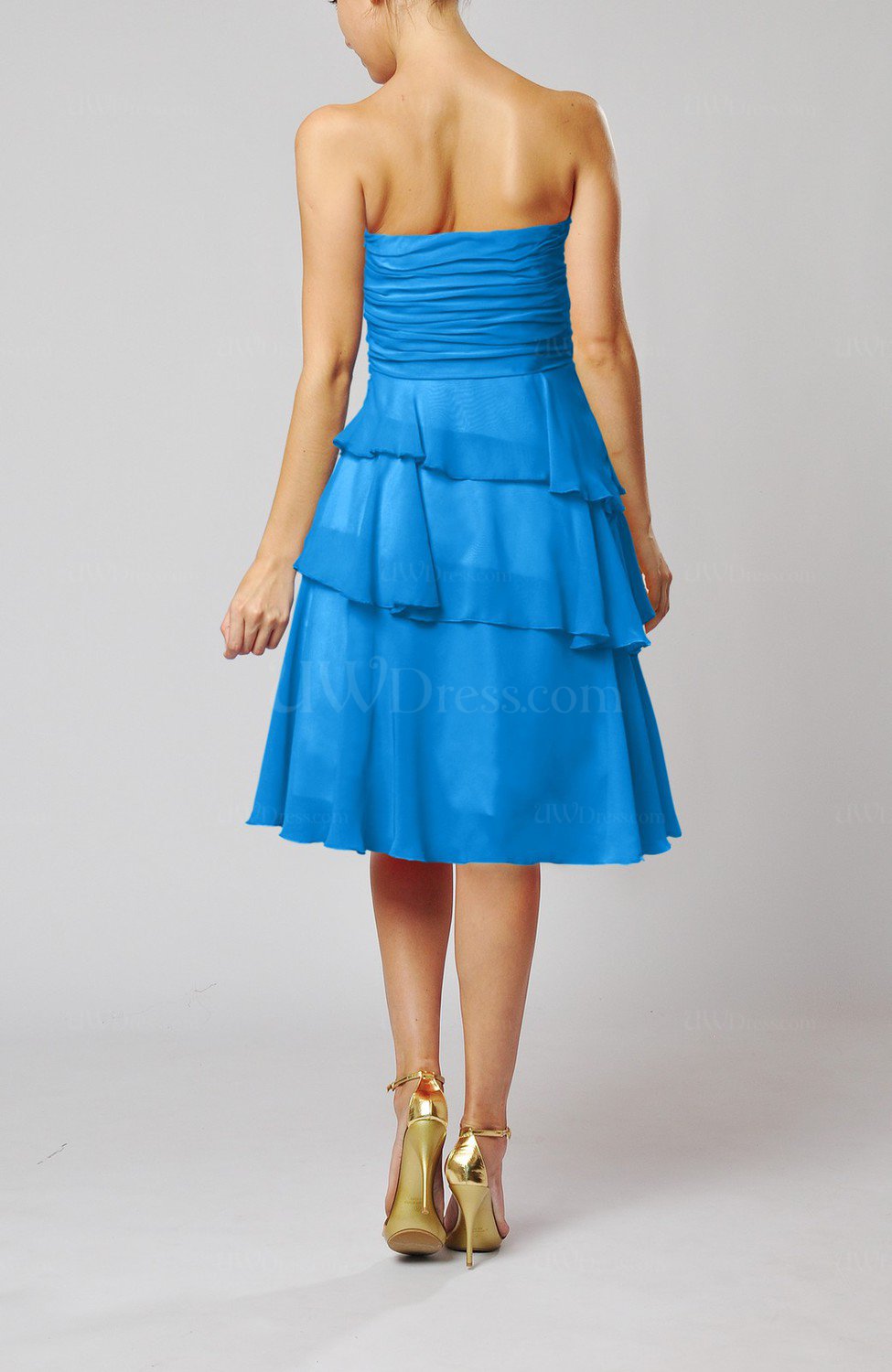 Cornflower Blue Romantic Aline Sleeveless Backless Chiffon Ruching