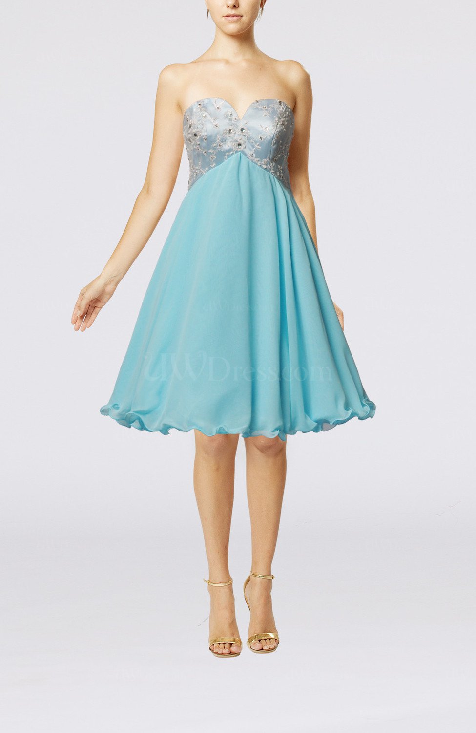 Light Blue Romantic Aline Sleeveless Chiffon Knee Length Embroidery