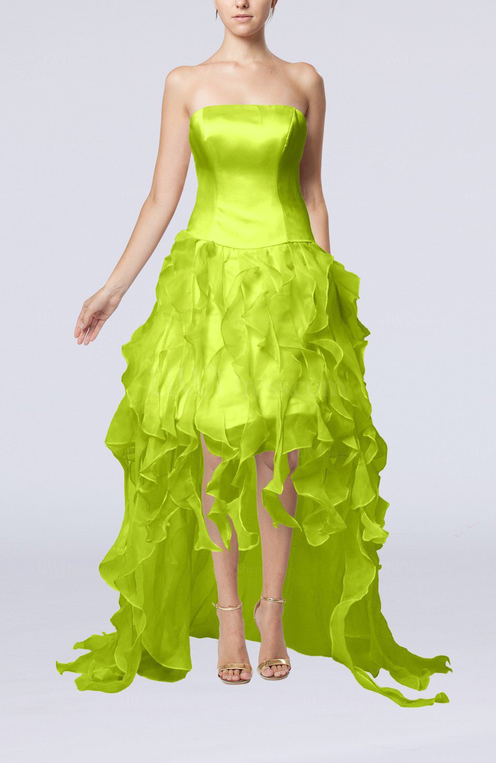 Lime Green Modern Strapless Sleeveless Backless Organza Evening Dresses