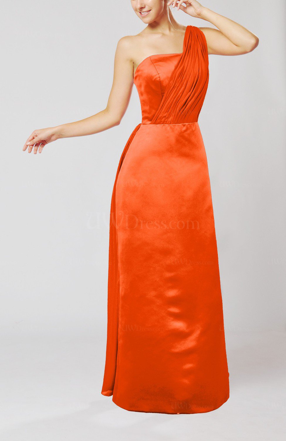 Persimmon Simple Sheath Sleeveless Satin Floor Length Wedding Guest Dresses UWDress