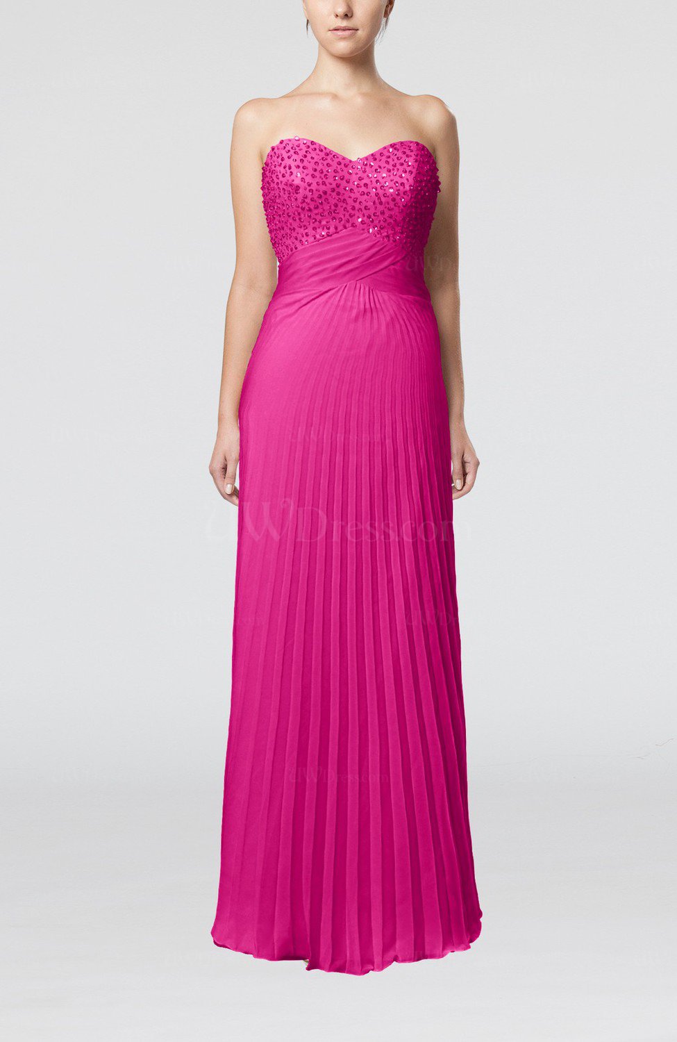 Hot Pink Elegant Column Sweetheart Sleeveless Backless Floor Length Wedding Guest Dresses