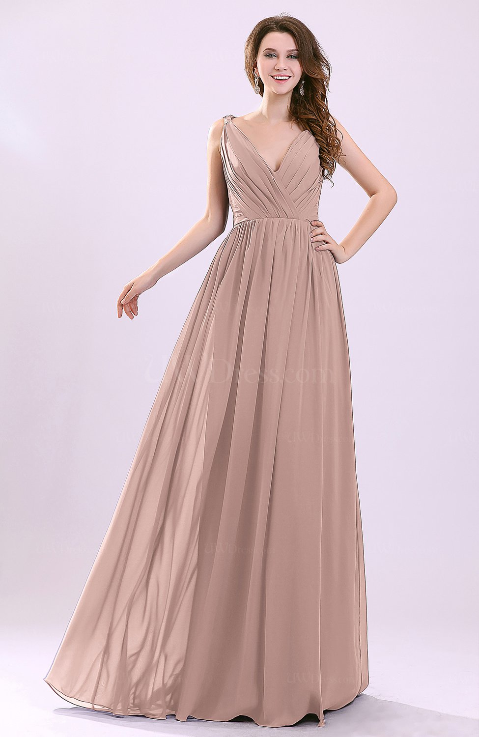 Dusty Rose Modern A-line Sleeveless Zipper Chiffon Ruching Wedding