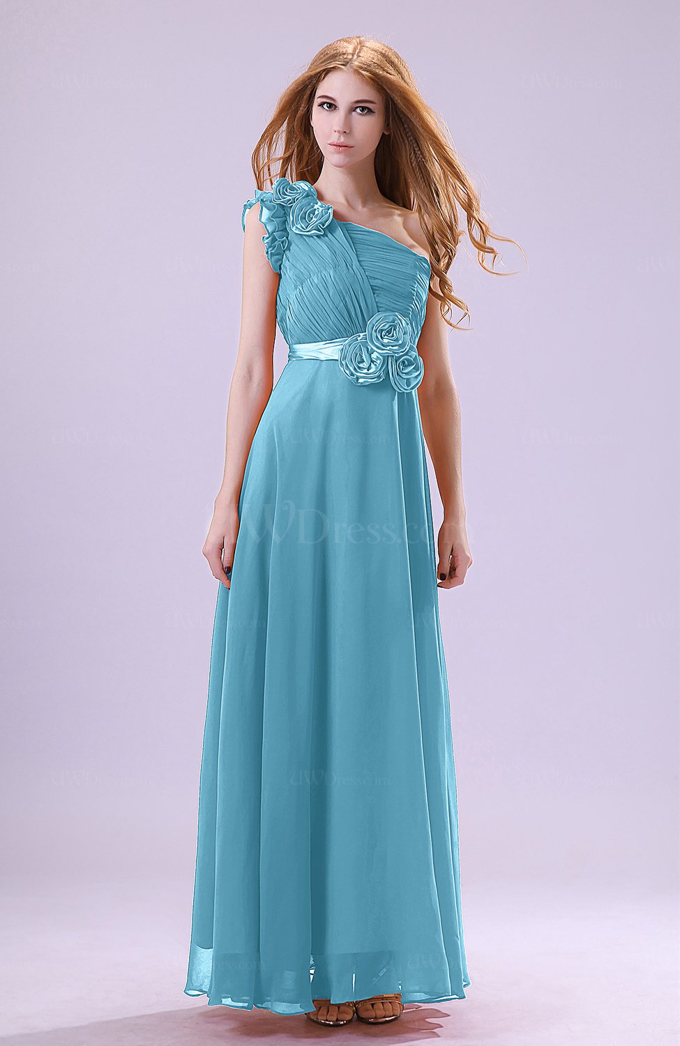 Light Blue Elegant Zipper Chiffon Floor Length Ruching Bridesmaid Dresses