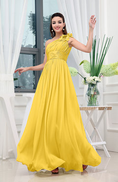 Golden Yellow Color Bridesmaid Dresses Uwdress Yellow Clic A Line One Shoulder Sleeveless Zipper Sash Tail Dresses