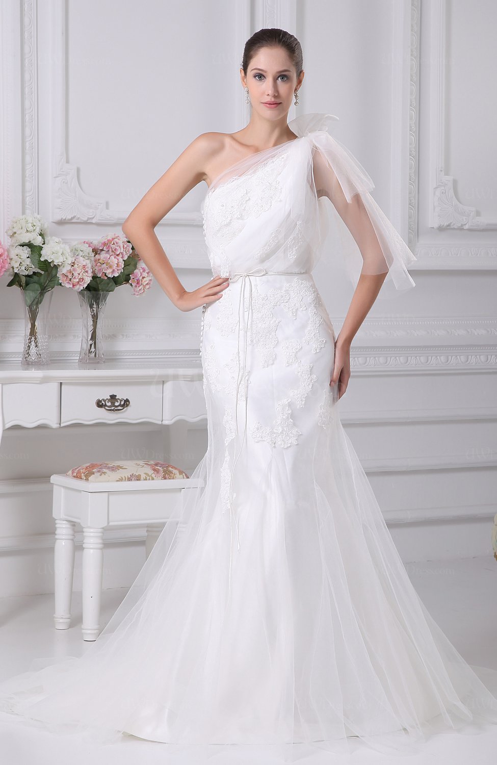 Glamorous Church Fit-n-Flare One Shoulder Sleeveless Appliques Bridal
