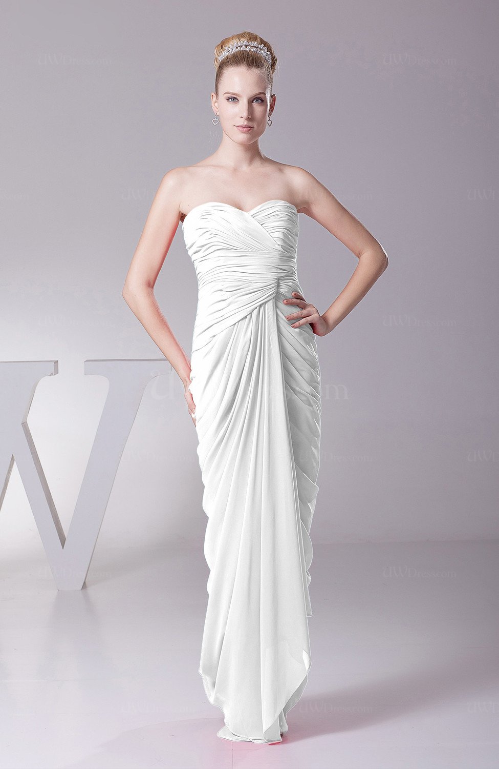 long white sheath gown