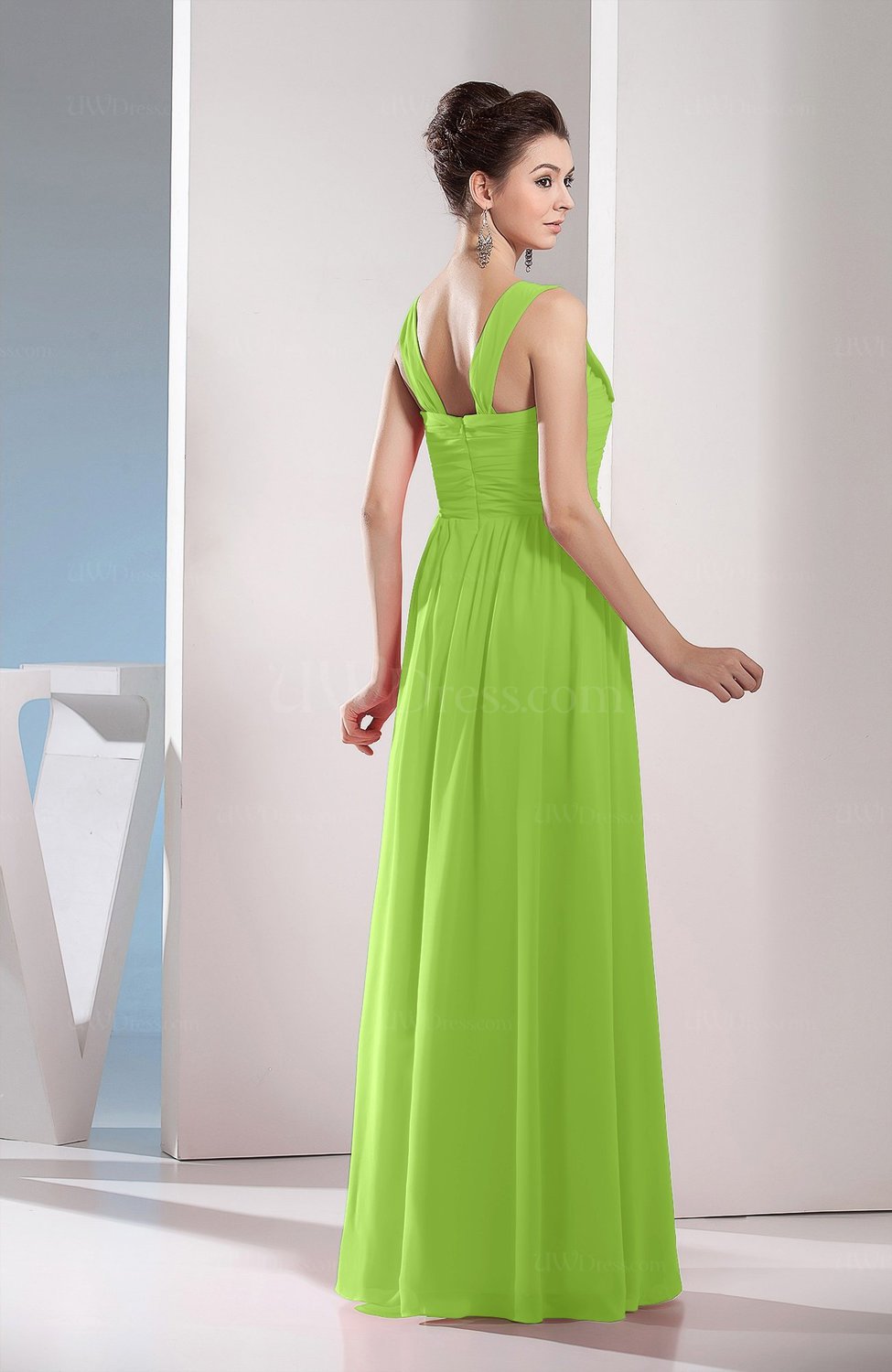 Bright Green Cute A Line Chiffon Floor Length Ruching Bridesmaid Dresses