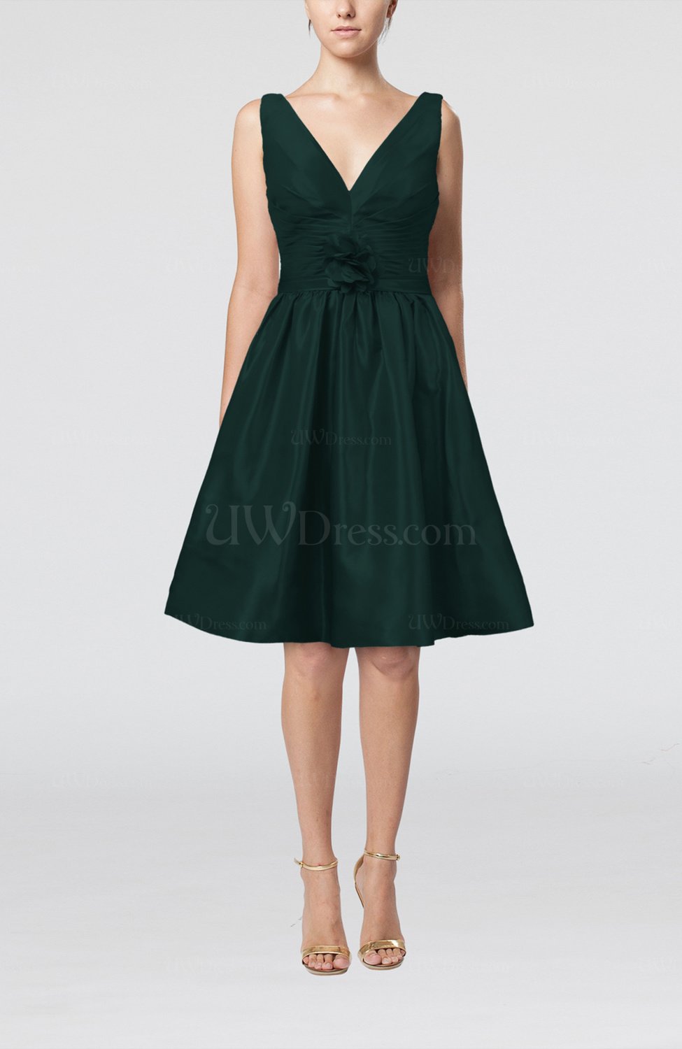 Dark Green Modern A-line Sleeveless Zipper Ruching Bridesmaid Dresses