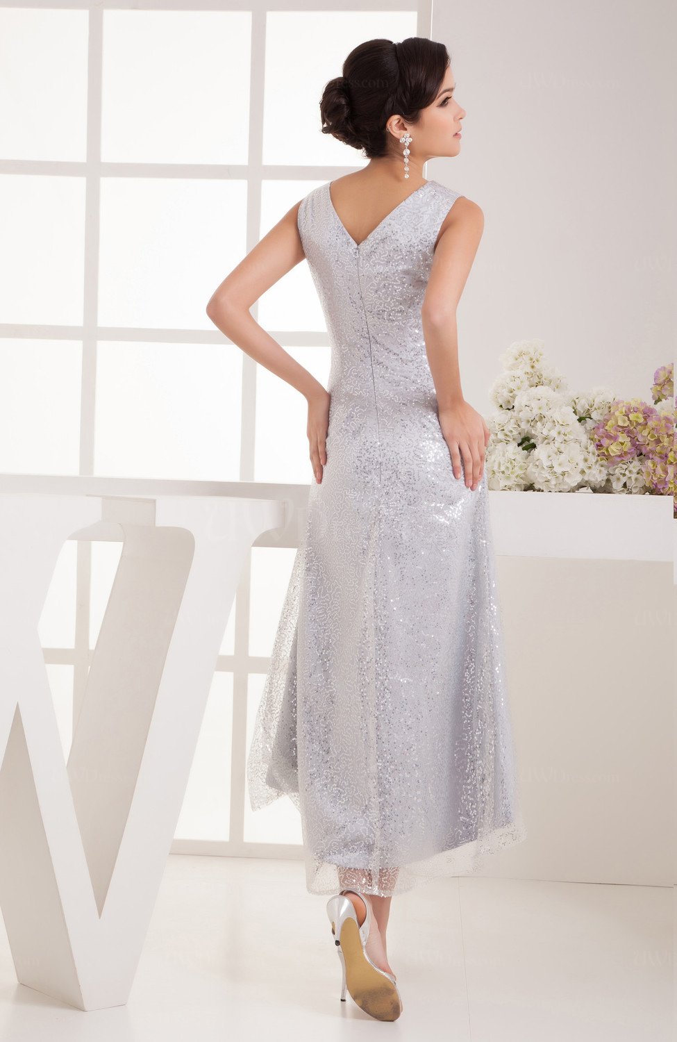 Sequin Cocktail Dress Summer Tea Length Spring Beach Pretty Trendy Sparkly - UWDress.com