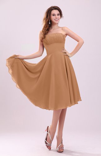 Light Brown Simple A-line Sleeveless Backless Pleated Wedding Guest