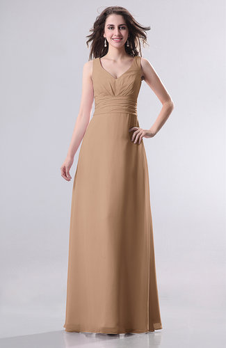 Light Brown Simple Empire Sleeveless Zip up Ruching Wedding Guest