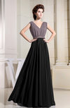Black Simple A-line Short Sleeve Zip up Chiffon Ruching Evening Dresses