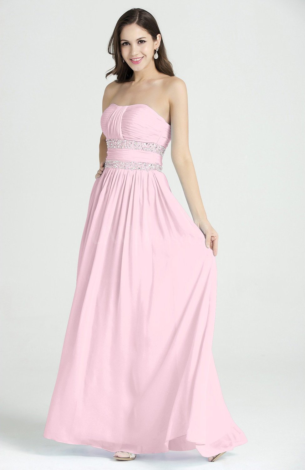 Blush Classic Aline Strapless Sleeveless Chiffon Rhinestone Plus Size