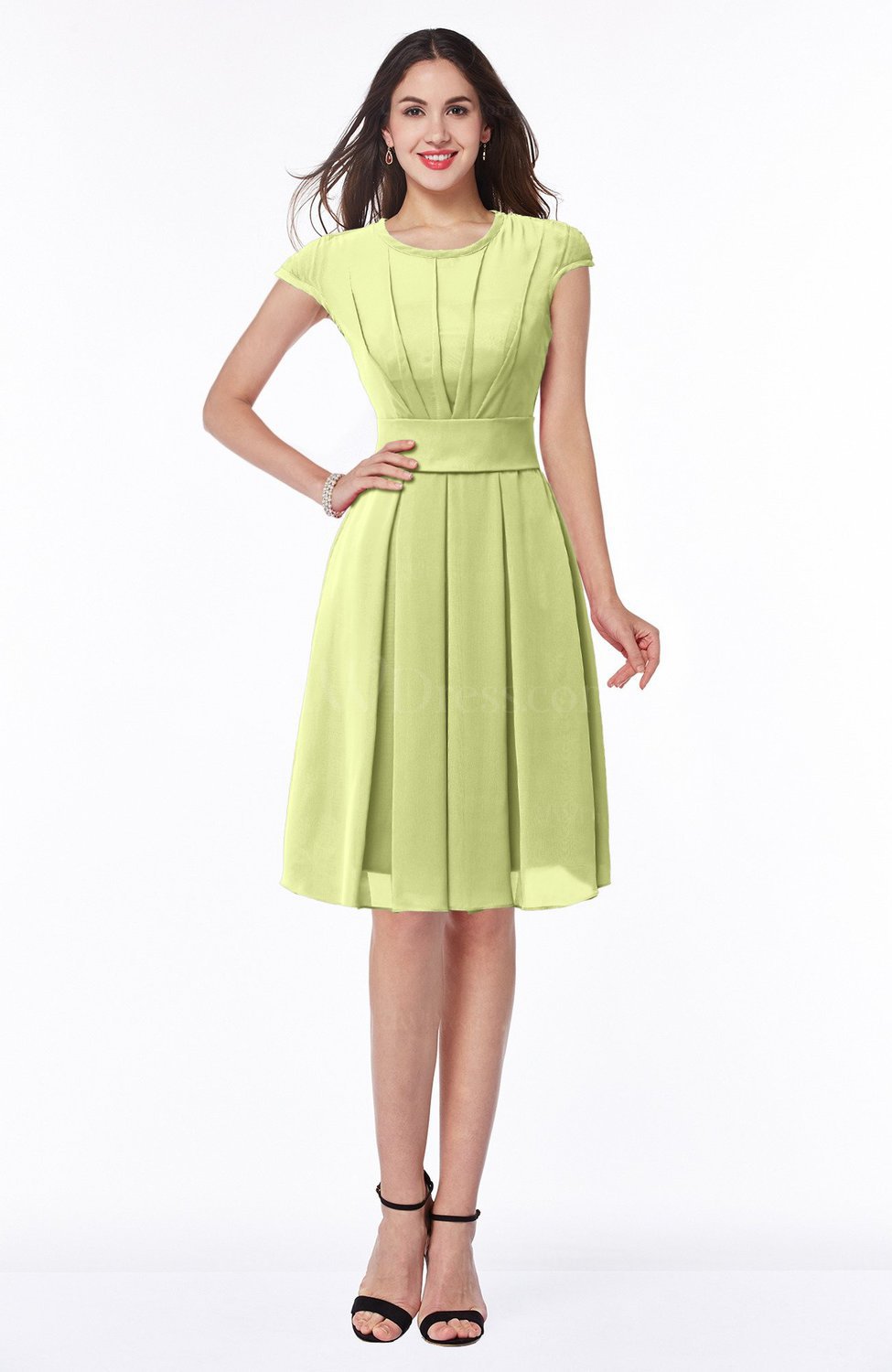 Lime Green Elegant Jewel Chiffon Knee Length Sash Plus Size Bridesmaid