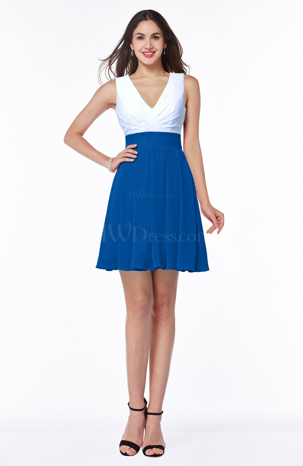 Royal Blue Casual A-line Sleeveless Zip up Pleated Plus Size Bridesmaid