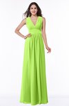 Bright Green Casual A-line Sabrina Zipper Chiffon Ruching Party Dresses