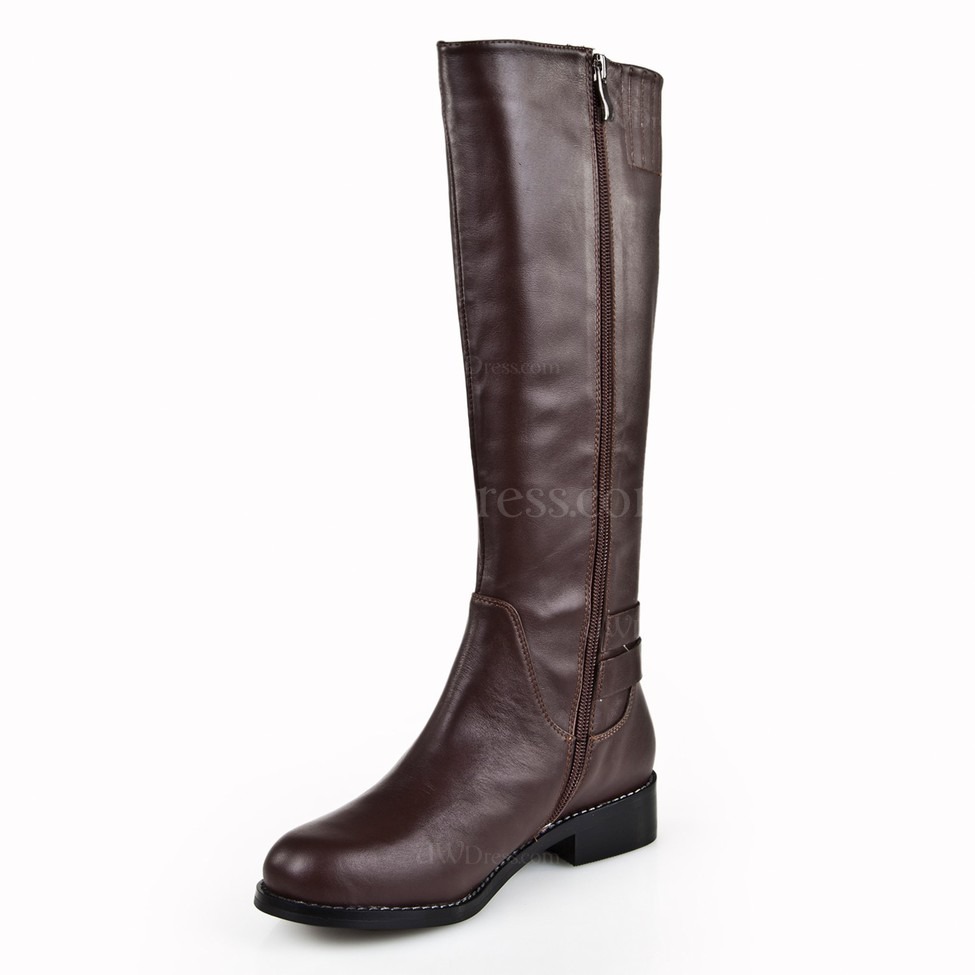 cowhide leather flat heel boots