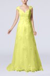 Fairytale Outdoor A-line V-neck Zipper Organza Appliques Bridal Gowns