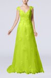 Fairytale Outdoor A-line V-neck Zipper Organza Appliques Bridal Gowns