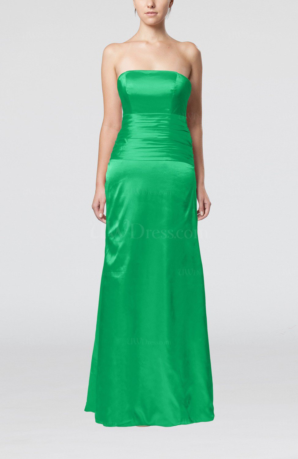 Green Elegant Strapless Backless Silk Like Satin Ribbon Bridesmaid ...