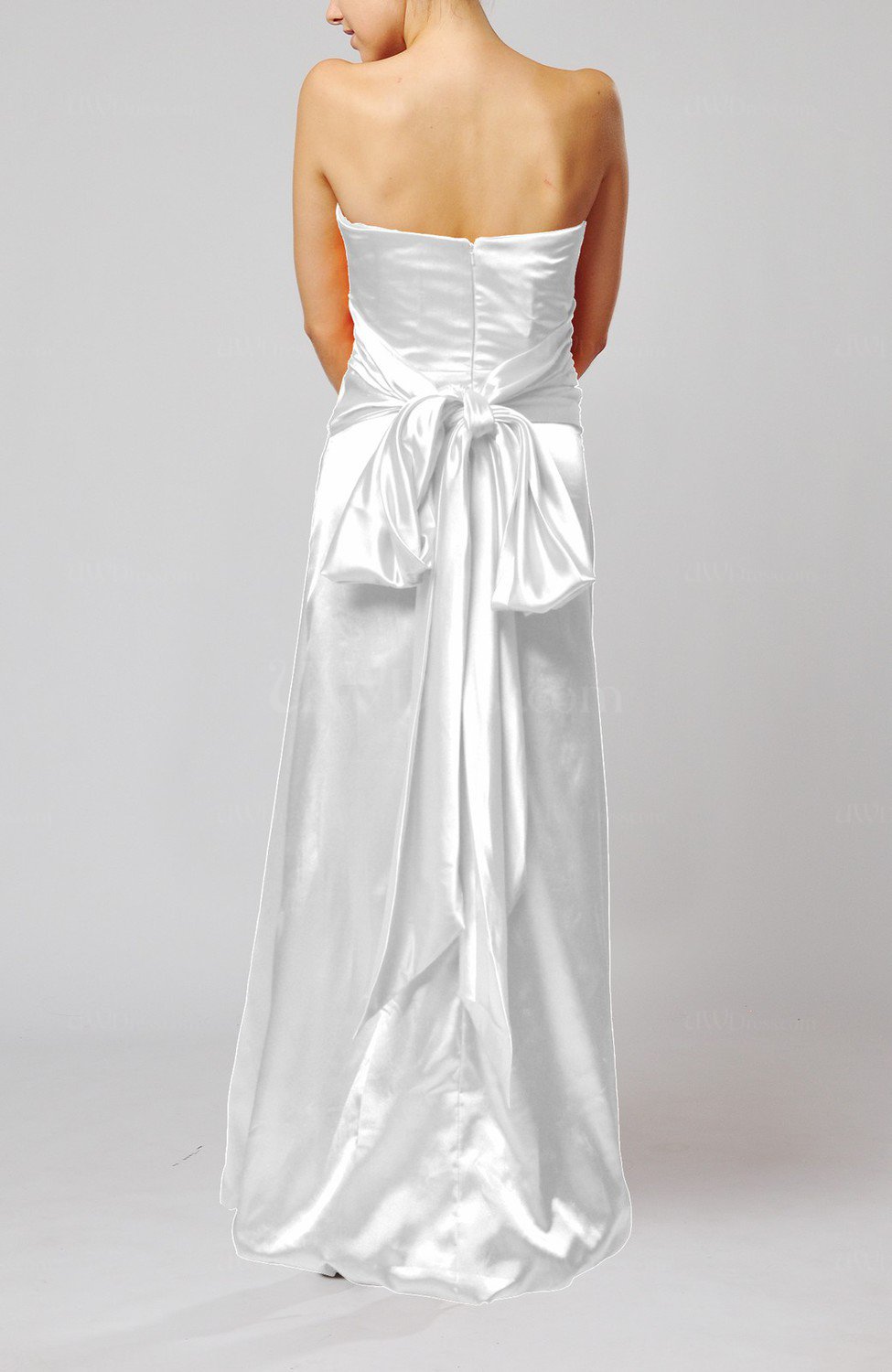 White Elegant Strapless Backless Silk Like Satin Ribbon Bridesmaid