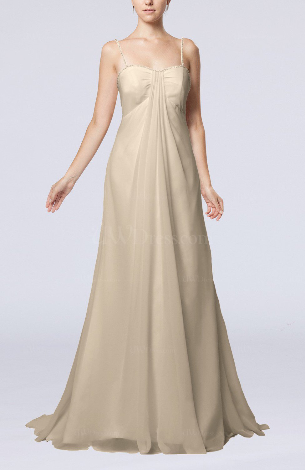 Cream Elegant Destination Empire Sleeveless Backless Chiffon Sweep