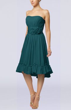 Blue Green Romantic A-line Sweetheart Zip up Chiffon Knee Length Homecoming Dresses
