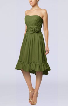 Olive Green Romantic A-line Sweetheart Zip up Chiffon Knee Length Homecoming Dresses