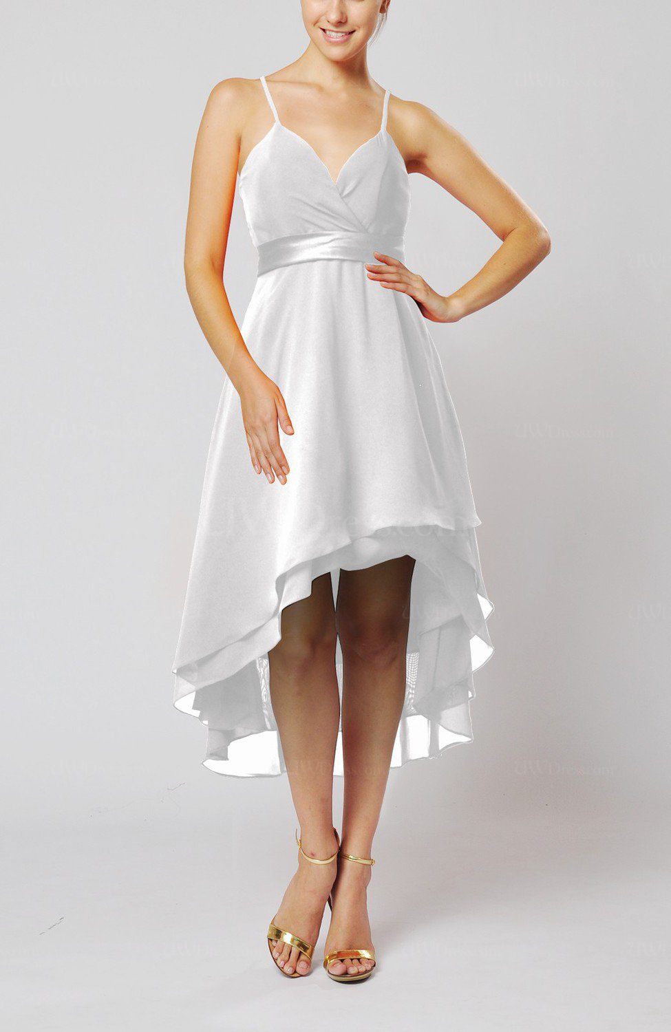 White Modern A-line Sleeveless Zipper Chiffon Hi-Lo Party Dresses ...