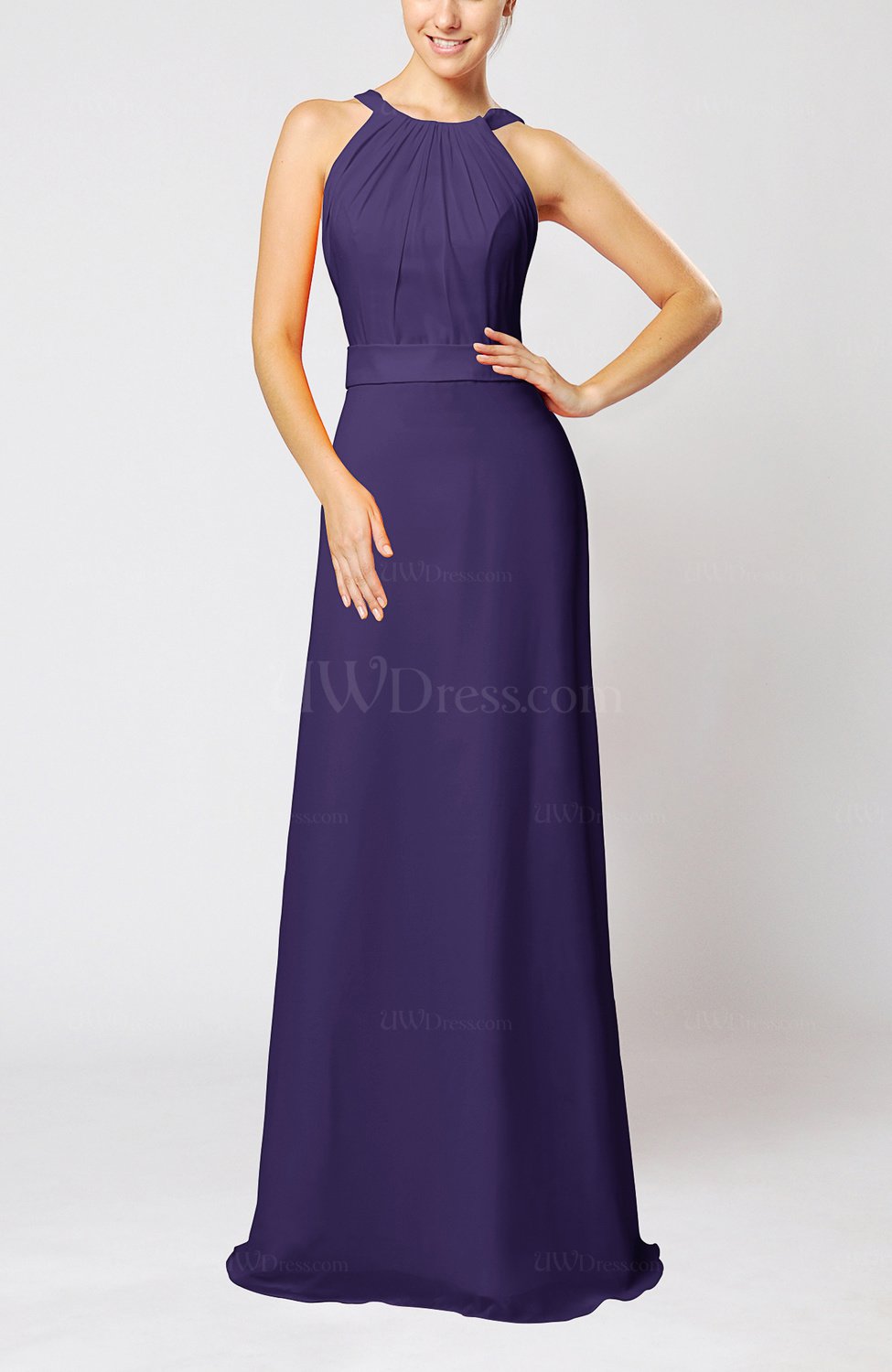 Royal Purple Elegant Column Sleeveless Zip up Pleated Evening Dresses ...