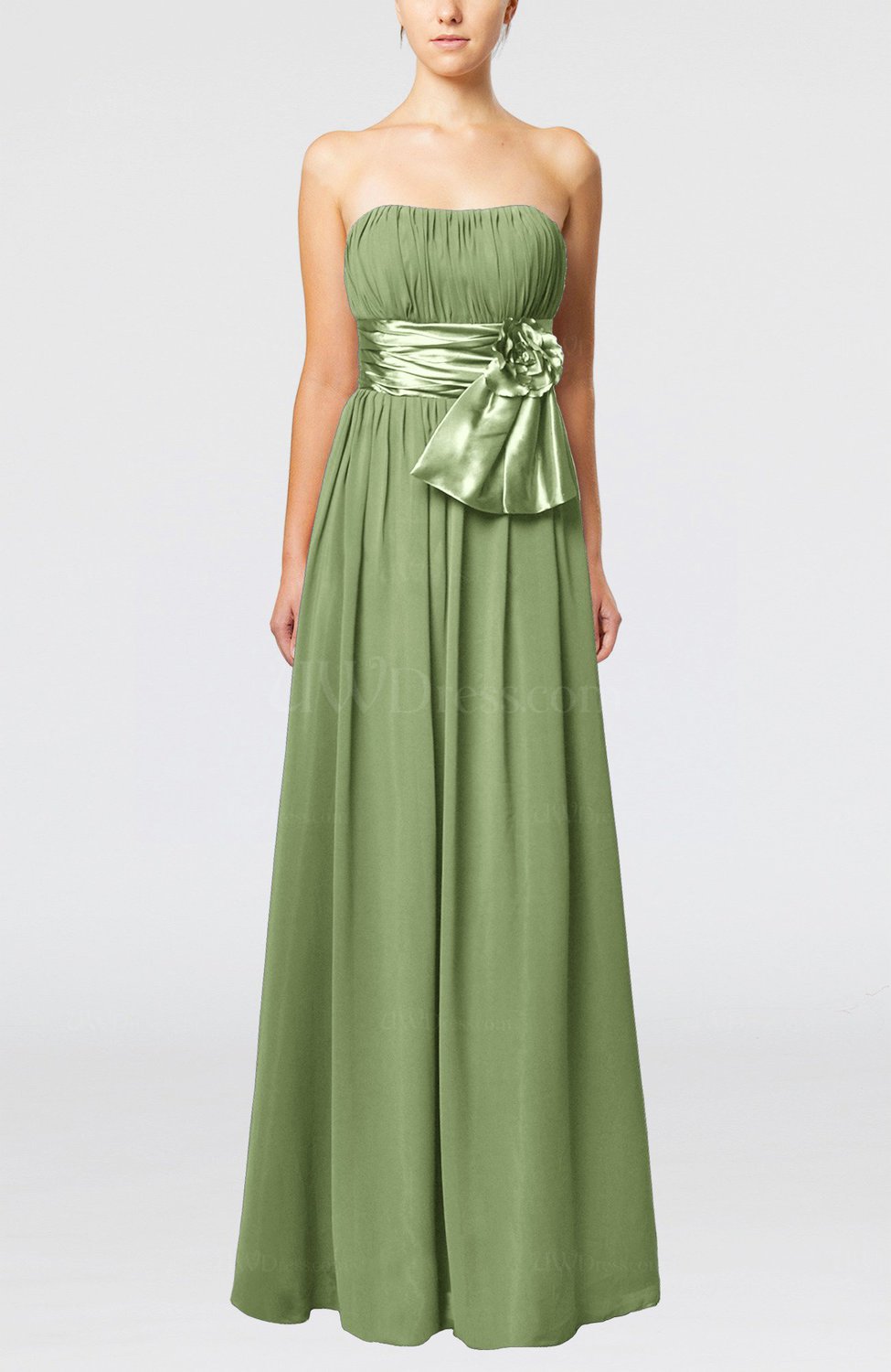 Moss Green Plain Column Zipper Chiffon Floor Length Wedding Guest Dresses UWDress