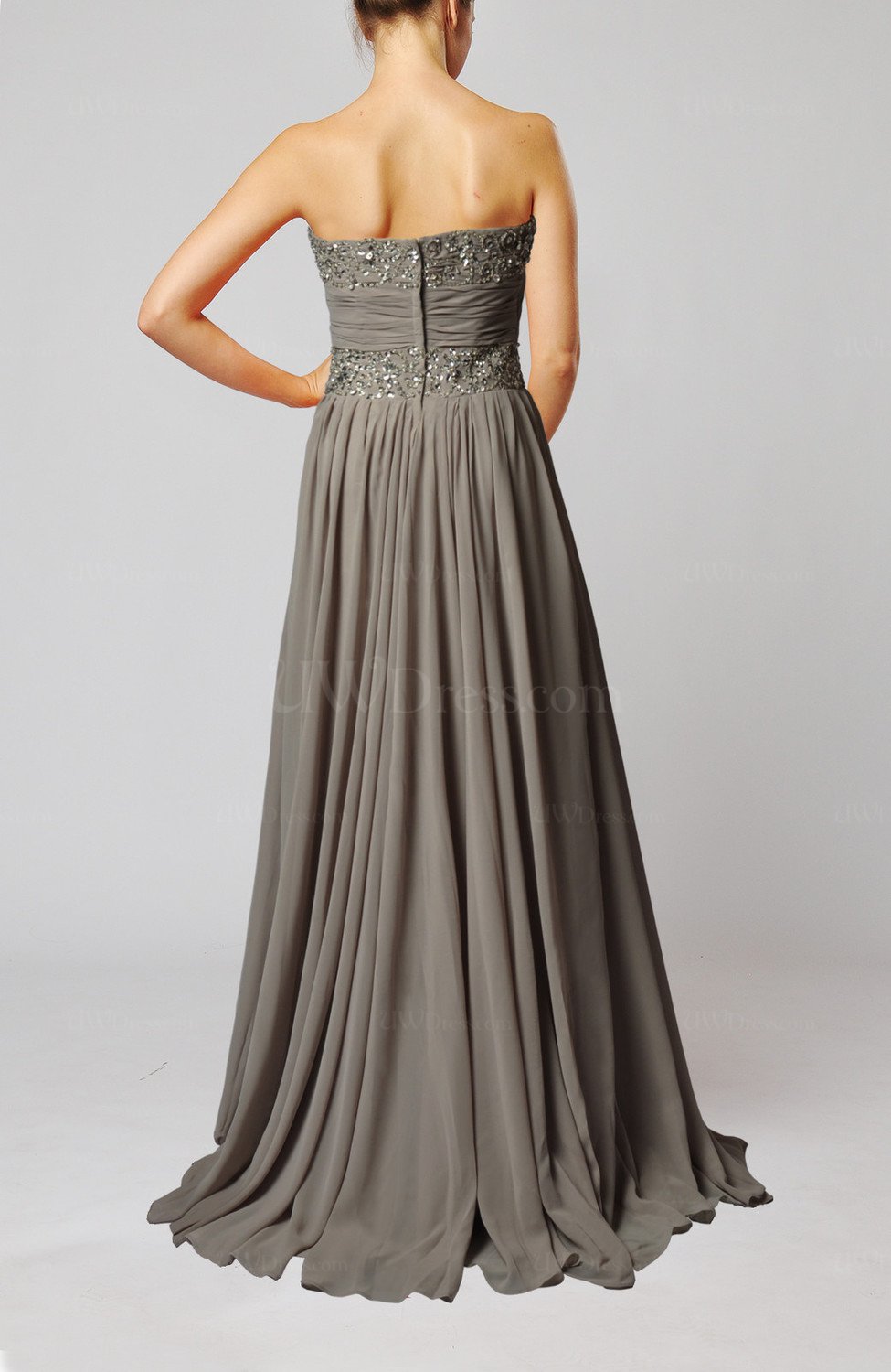 Ridge Grey Elegant Column Sweetheart Chiffon Sweep Train Wedding Guest