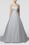 Modest Hall A-line Sheer Sleeveless Court Train Ruching Bridal Gowns