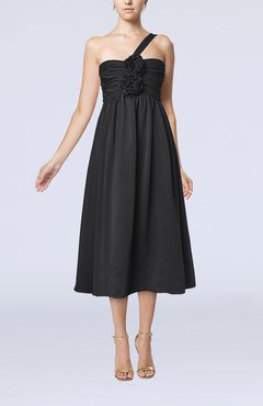 Black Casual One Shoulder Sleeveless Chiffon Pleated Wedding Guest Dresses
