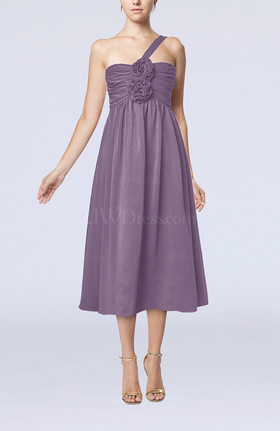 Eggplant Casual One Shoulder Sleeveless Chiffon Pleated Wedding Guest Dresses UWDress