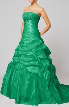 Green Classic Church Strapless Sleeveless Lace up Taffeta Chapel Train Bridal Gowns