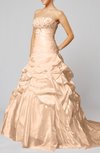 Classic Church Strapless Sleeveless Lace up Taffeta Chapel Train Bridal Gowns