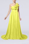 Romantic A-line One Shoulder Zipper Flower Evening Dresses