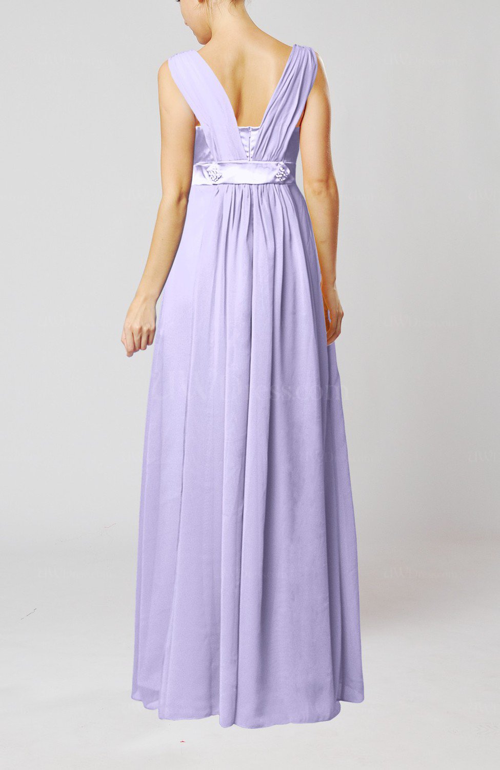 Lavender Elegant Empire Thick Straps Sleeveless Chiffon Floor Length Wedding Guest Dresses