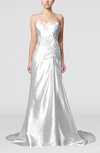 Elegant Church Sleeveless Elastic Woven Satin Court Train Ruching Bridal Gowns