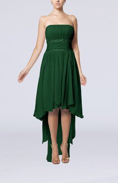 Hunter Green Plain A-line Strapless Sleeveless Zipper Chiffon Party Dresses