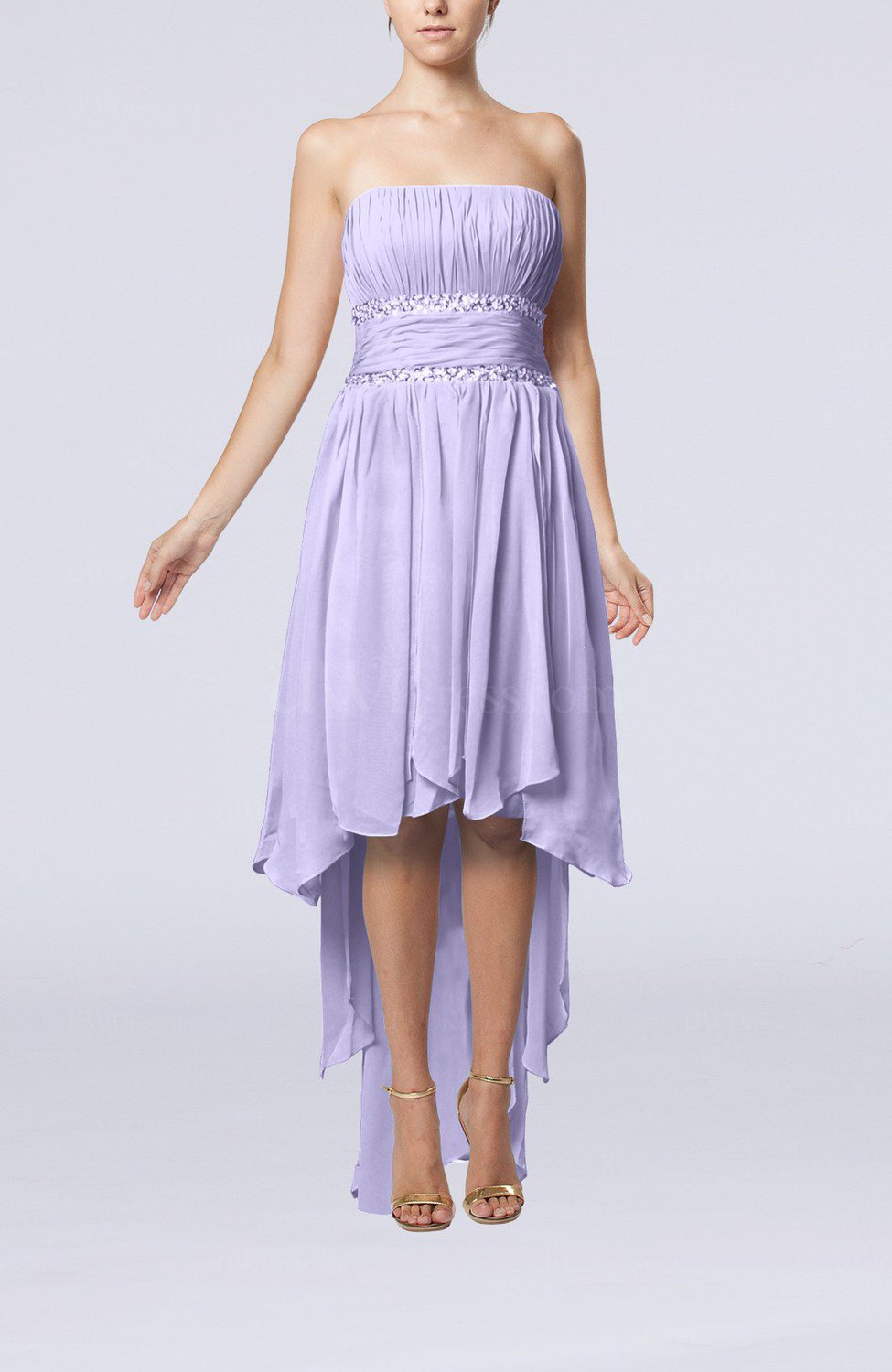 Lavender Plain A-line Strapless Sleeveless Zipper Chiffon Party Dresses ...