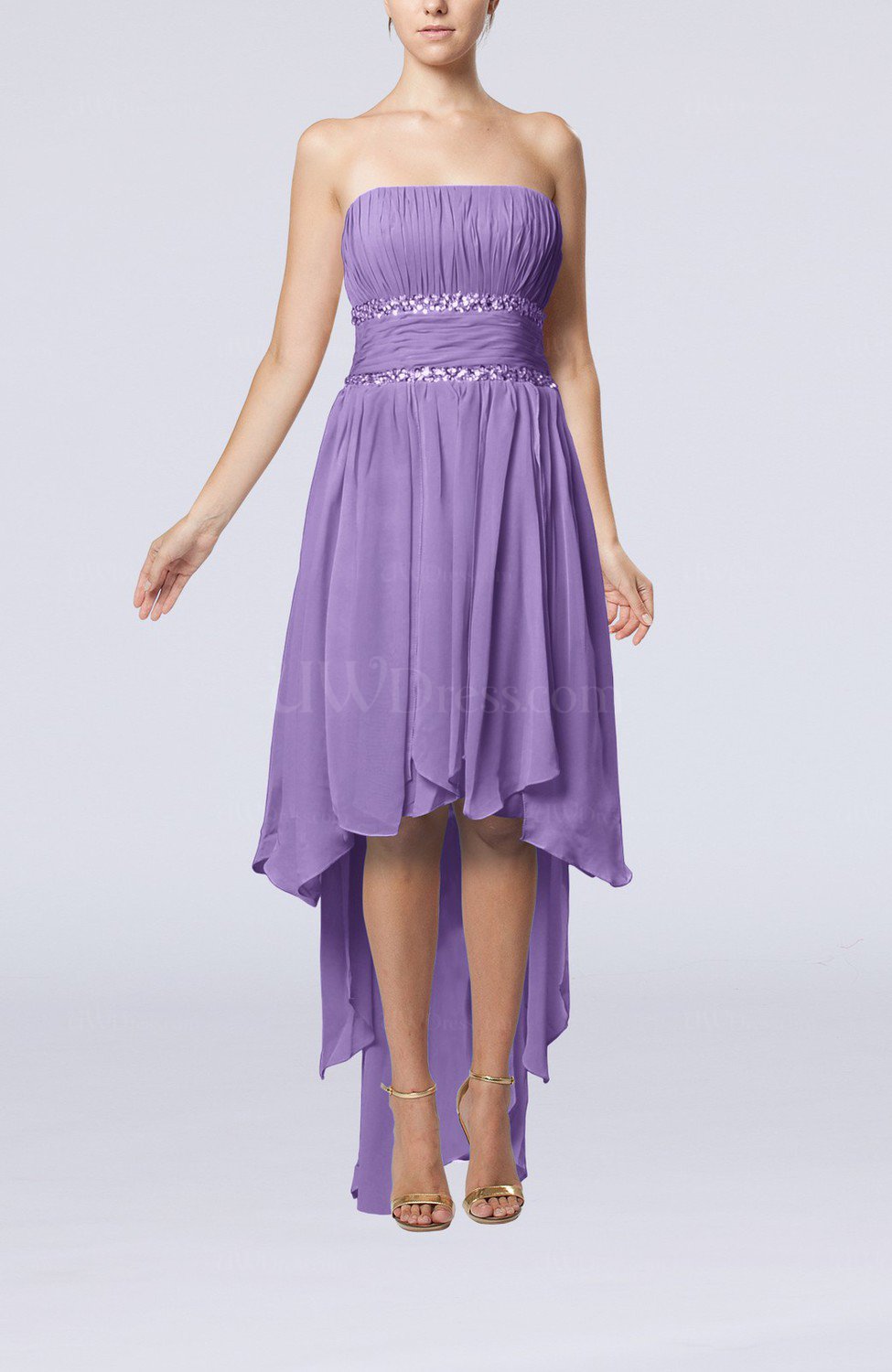 Lilac Plain A-line Strapless Sleeveless Zipper Chiffon Party Dresses ...