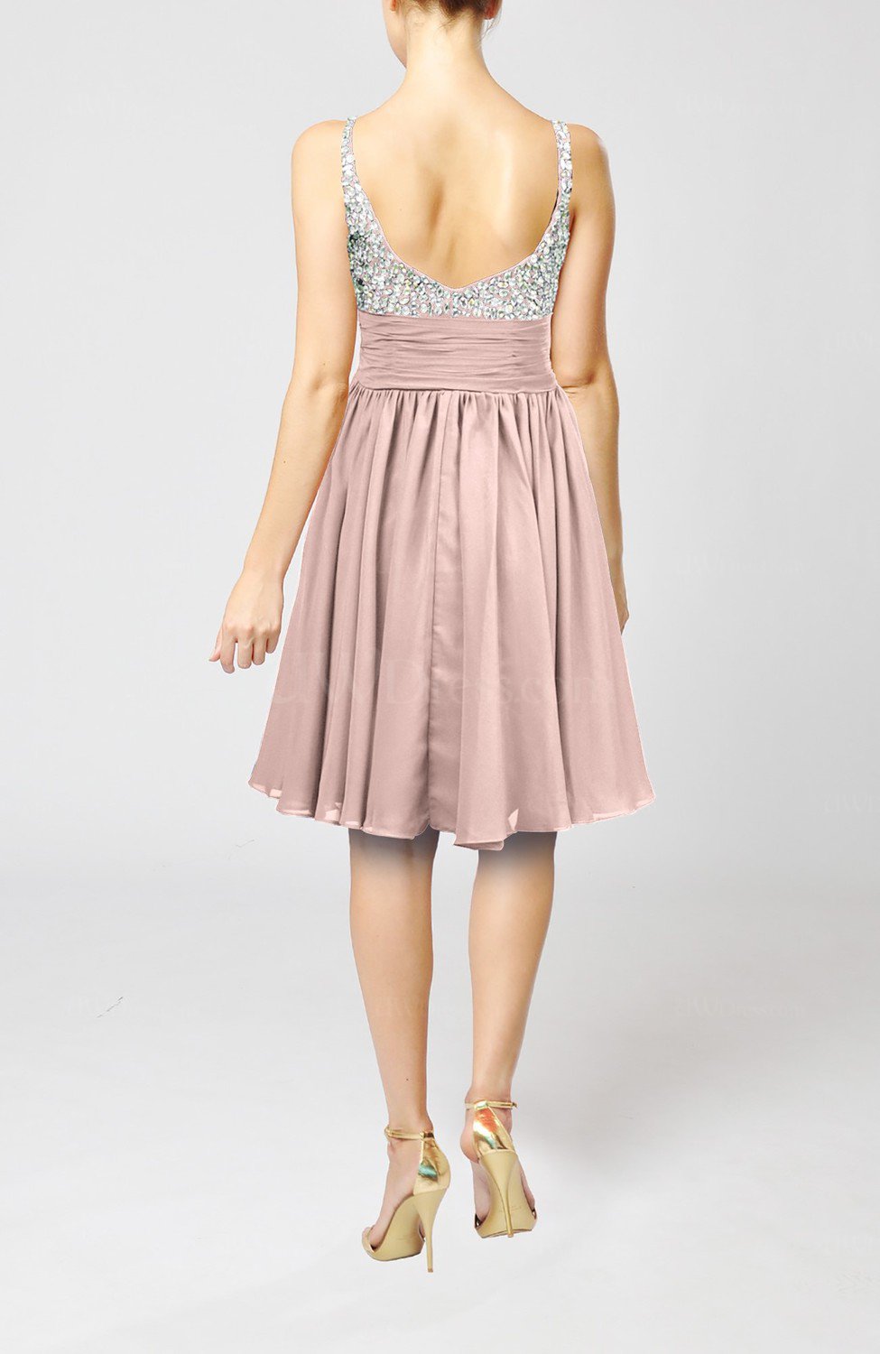 Dusty Rose Modest Thick Straps Sleeveless Chiffon Beaded Cocktail ...