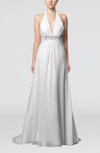Sexy Church Empire Halter Sleeveless Buttons Sequin Bridal Gowns