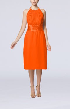 Tangerine Simple Halter Backless Chiffon Knee Length Cocktail Dresses