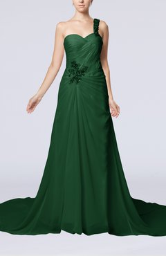 Hunter Green Romantic Church One Shoulder Sleeveless Zip up Rhinestone Bridal Gowns