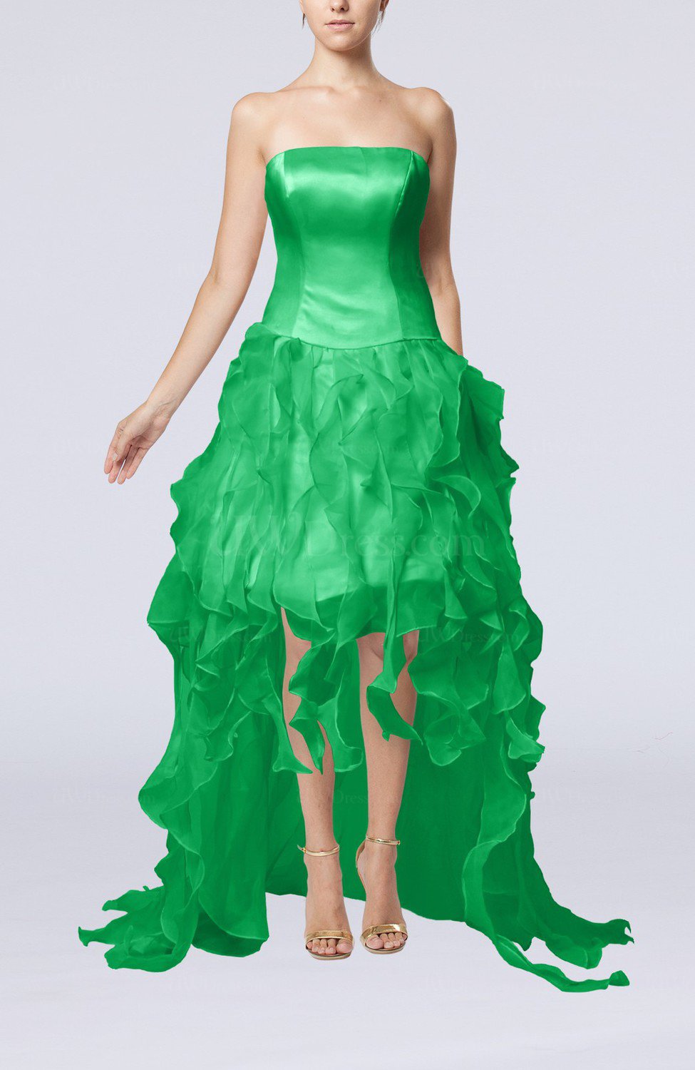 Green Modern Strapless Sleeveless Backless Organza Evening Dresses ...